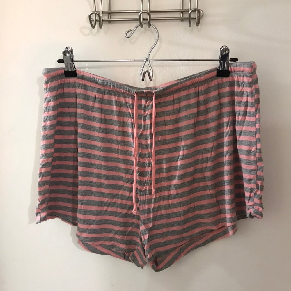 Pink and Grey Striped Shorts